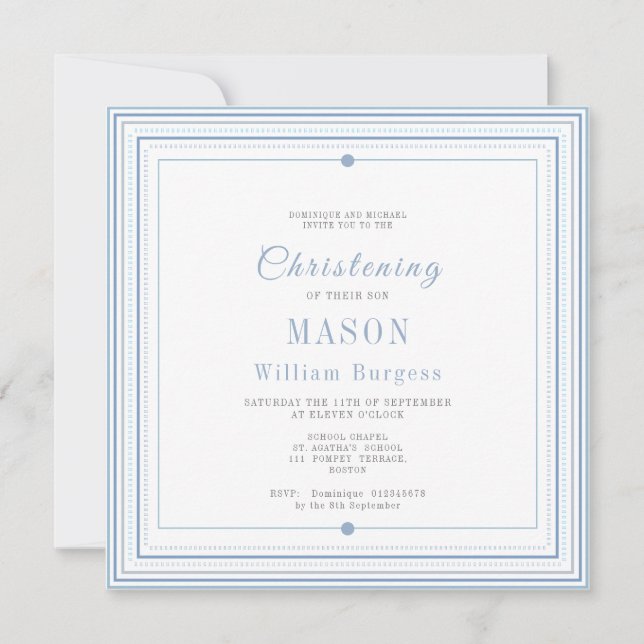 Blue Christening Baptism Simple Script Modern Announcement (Front)