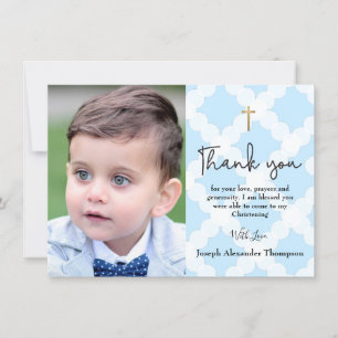 Blue Christening bébé garçon photo merci