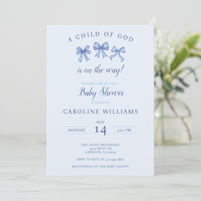 Blue Christian Coquette Baby Boy Child of God Invitation (Standing Front)