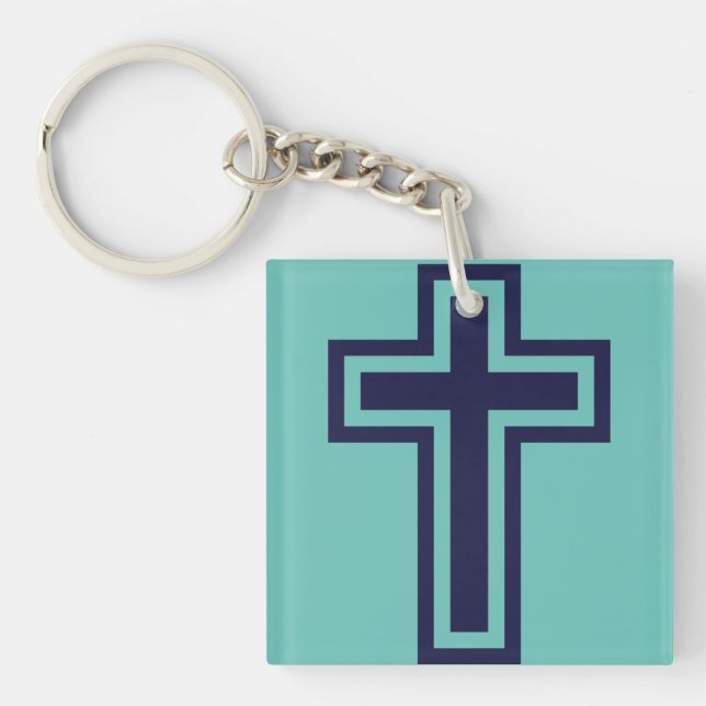 Blue Christian cross different variants Keychain (Front)