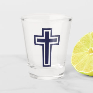Blue Christian cross different variants Shot Glass