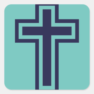 Blue Christian cross different variants Square Sticker