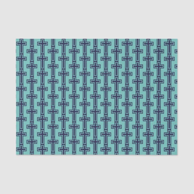 Blue Christian cross different variants Tissue Paper (Front)