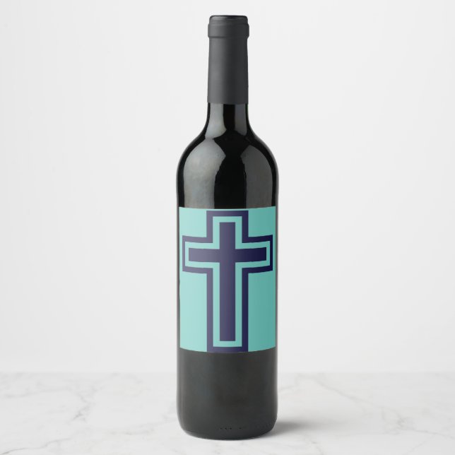 Blue Christian cross different variants Wine Label (Front)