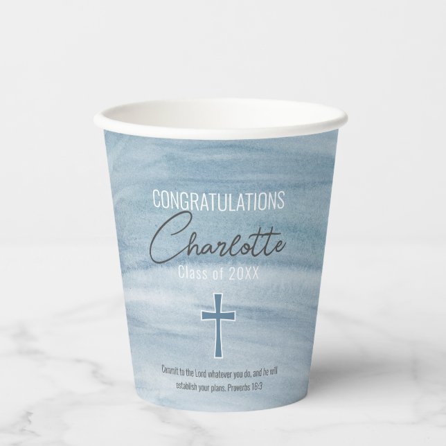 Blue Christian Cross Graduation Paper Cups (Front)