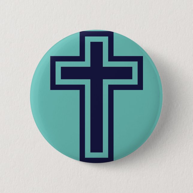 Blue Christian Cross Minimalist Faith Art 2 Inch Round Button (Front)