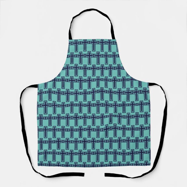 Blue Christian Cross Minimalist Faith Art Apron (Front)