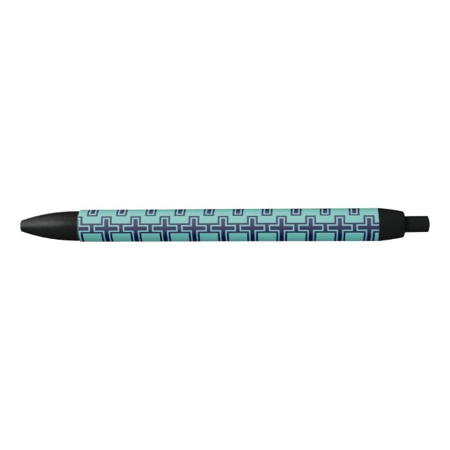 Blue Christian Cross Minimalist Faith Art Black Ink Pen (Front)