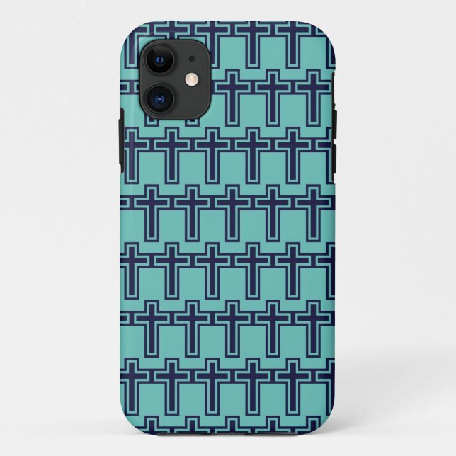Blue Christian Cross Minimalist Faith Art Case-Mate iPhone Case (Back)