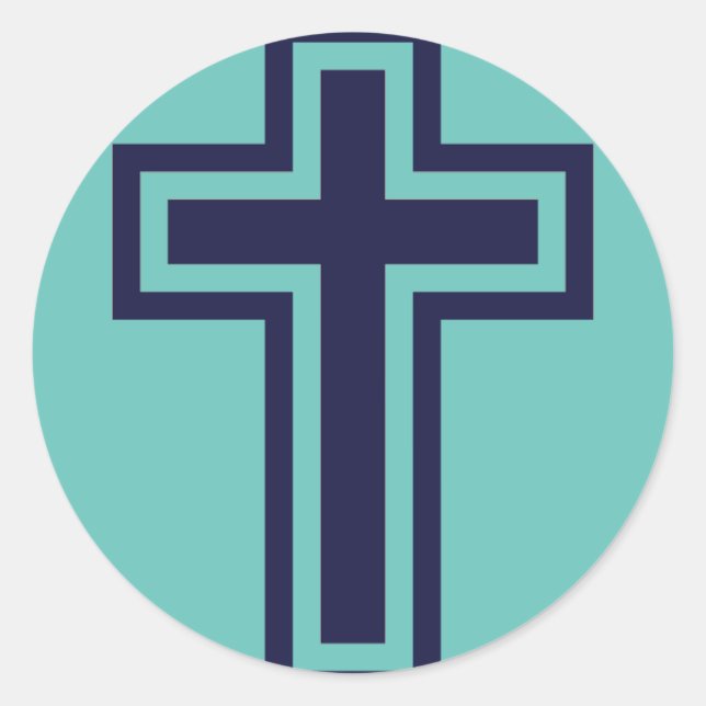 Blue Christian Cross Minimalist Faith Art Classic Round Sticker (Front)