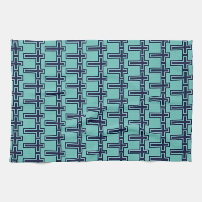 Blue Christian Cross Minimalist Faith Art Kitchen Towel (Horizontal)