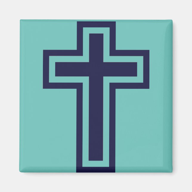 Blue Christian Cross Minimalist Faith Art Magnet (Front)