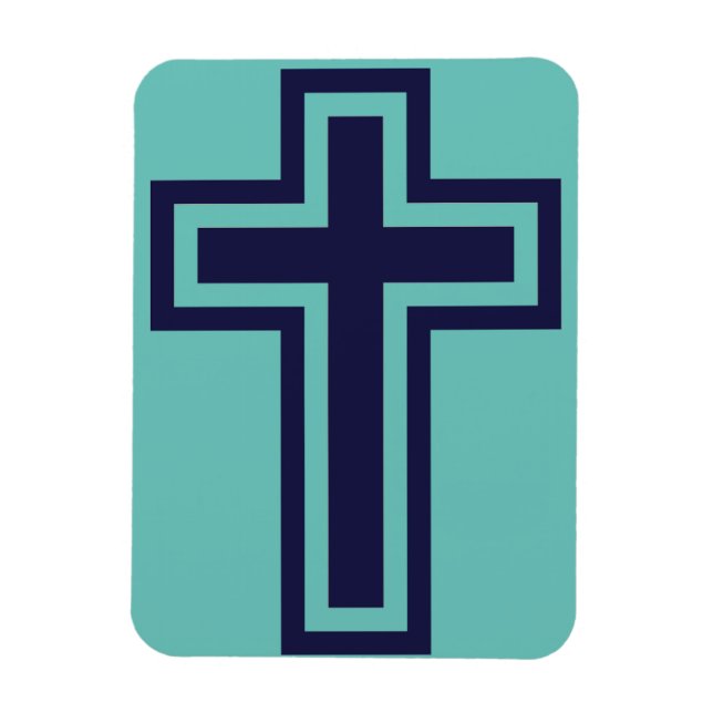 Blue Christian Cross Minimalist Faith Art Magnet (Vertical)