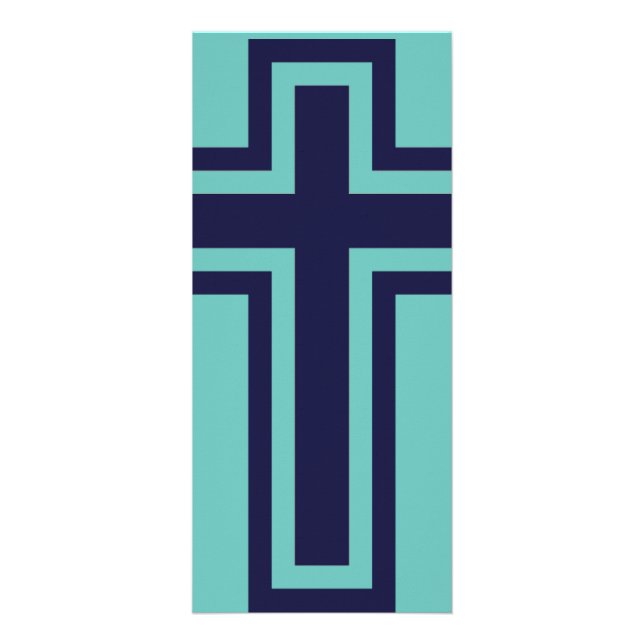 Blue Christian Cross Minimalist Faith Art Rack Card (Front)