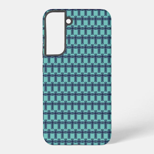 Blue Christian Cross Minimalist Faith Art Samsung Galaxy S22+ Case (Back)