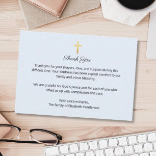 Blue Christian Funeral Memorial Cross Thank You Card