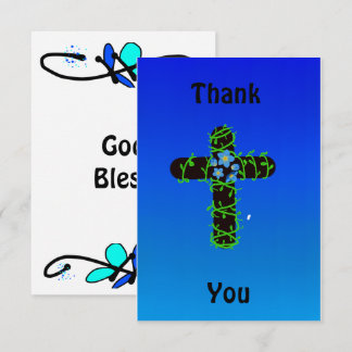 Blue Christian Thank You Card with Cross & Floral