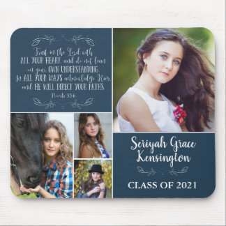 Blue Christian Verse Graduation 4 Photo Collage Mouse Pad