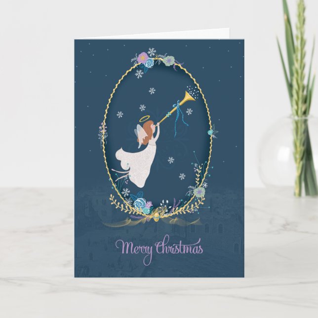 Blue Christmas Angel Greeting Card (Front)