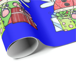 Blue Christmas Angel Santa Wrapping Paper