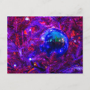 Blue Christmas Ball, Purple Tree Postcard