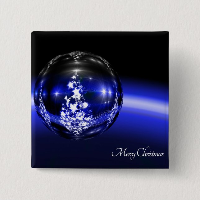 Blue christmas ball stars holidays 2 inch square button (Front)