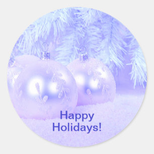 Blue Christmas Balls on Snow with Blue Background Classic Round Sticker
