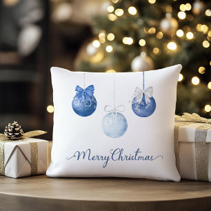 Blue Christmas Baubles Festive Throw Pillow