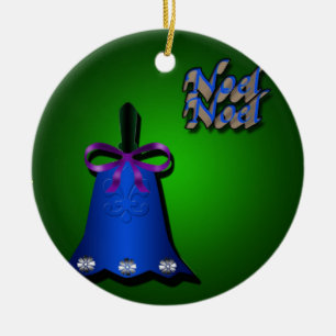 Blue Christmas Bell Ceramic Ornament