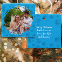 Blue Christmas Brushstroke Frame Photo Ornament