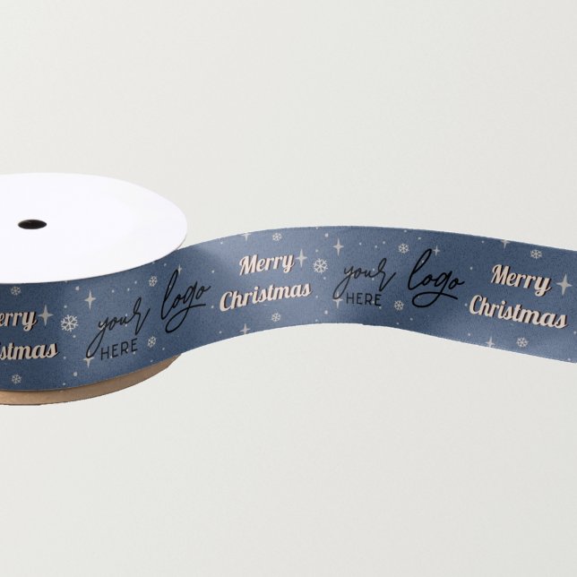 Blue Christmas Business Logo Holiday Greeting Satin Ribbon (Creator Uploaded)