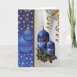 Blue Christmas Candles Holiday Card