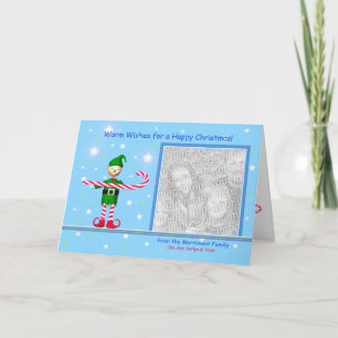 Blue Christmas Candy Cane Elf (photo frame) Holiday Card