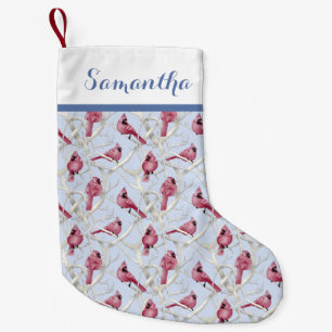 Blue Christmas Cardinal Birds Personalized Name Small Christmas Stocking