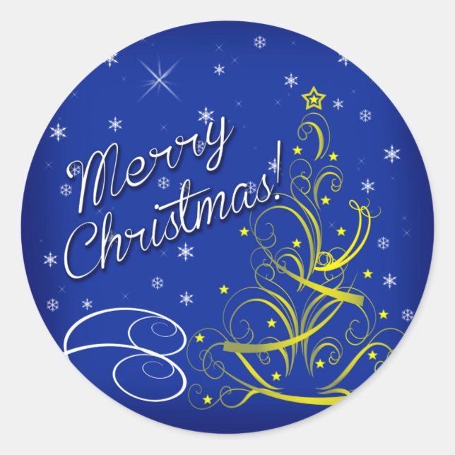 Blue Christmas Classic Round Sticker (Front)