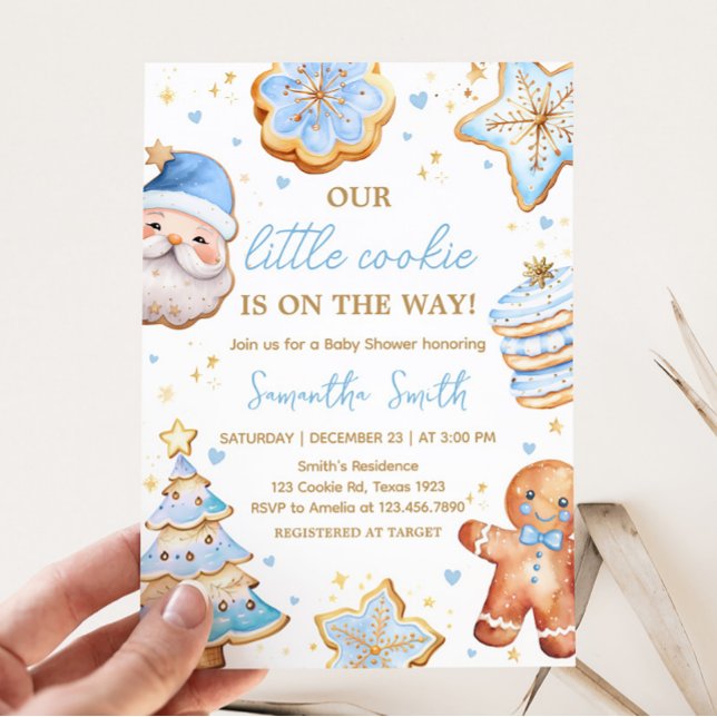 Blue Christmas Cookie Baby Shower Invitation (Boy A Little Cookie Baby Shower Invitation)