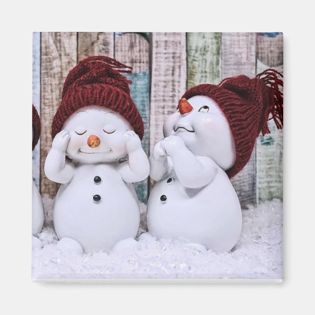 Blue Christmas Cute Snowman Magnet (Front)