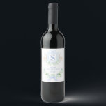 Blue Christmas Deer Crest Monogram Wine Label<br><div class="desc">This Christmas wine label has a preppy grandmillennial design featuring a Christmas crest with a monogram letter in the centre. You can personalize with  your initial,  name and year.</div>