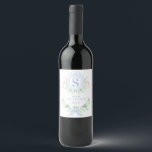 Blue Christmas Deer Crest Monogram Wine Label<br><div class="desc">This Christmas wine label has a preppy grandmillennial design featuring a Christmas crest with a monogram letter in the centre. You can personalize with  your initial,  name and year.</div>