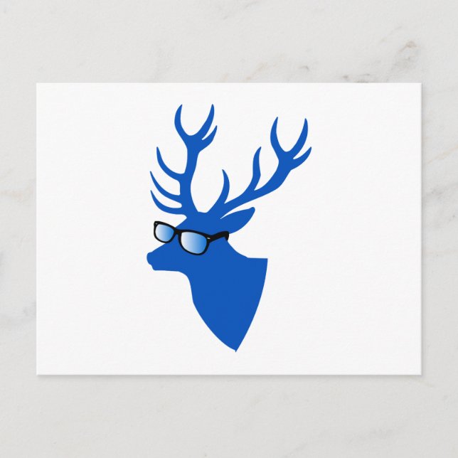 Blue Christmas deer with nerd glasses Holiday Postcard (Front)