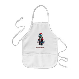Blue Christmas dinosaur Kids Apron