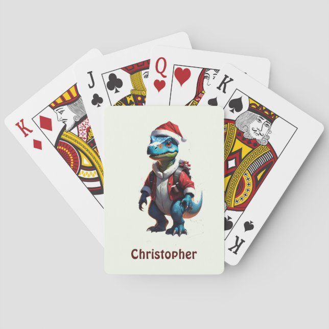 Blue Christmas dinosaur Playing Cards (Back)