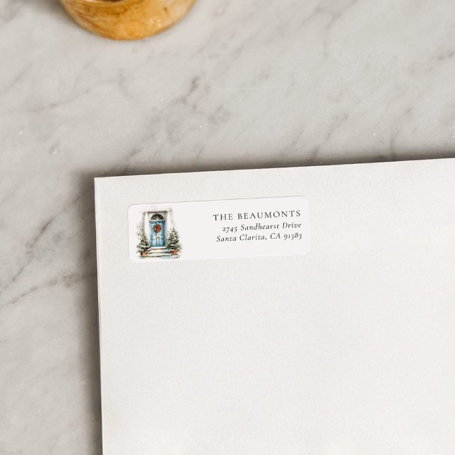 Blue Christmas Door Return Address Label (Créateur téléchargé)