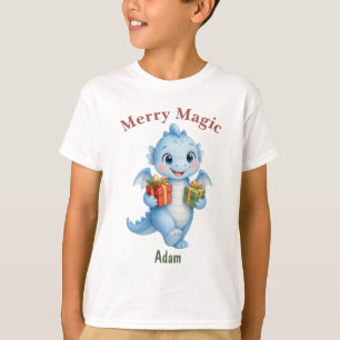 Blue Christmas Dragon Merry Magic Personalized Kid T-Shirt