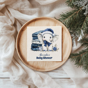 Blue Christmas Elephant Baby Shower Napkin