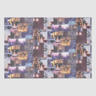 Blue Christmas Evening Snow Scenes and Lights Card Tissue Paper