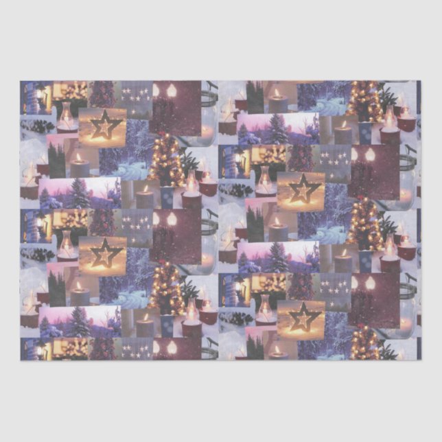 Blue Christmas Evening Snow Scenes and Lights Card Tissue Paper (Front)