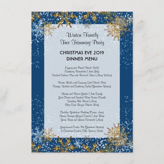 Blue Christmas Family Dinner Menu Modèle (Devant)