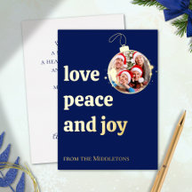 Blue Christmas Family Photo Love Peace Joy Gold
