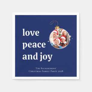 Blue Christmas Family Photo Love Peace Joy Napkin